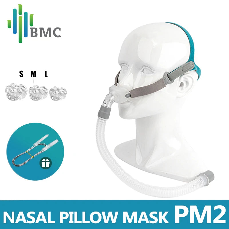 BMC PM2 CPAP Mask Nasal Pillows Mask 360° Front Hose S/M/L 3 In 1 For CPAP BiPAP Machine Cpap Pillows For Sleeping Nasal Mask