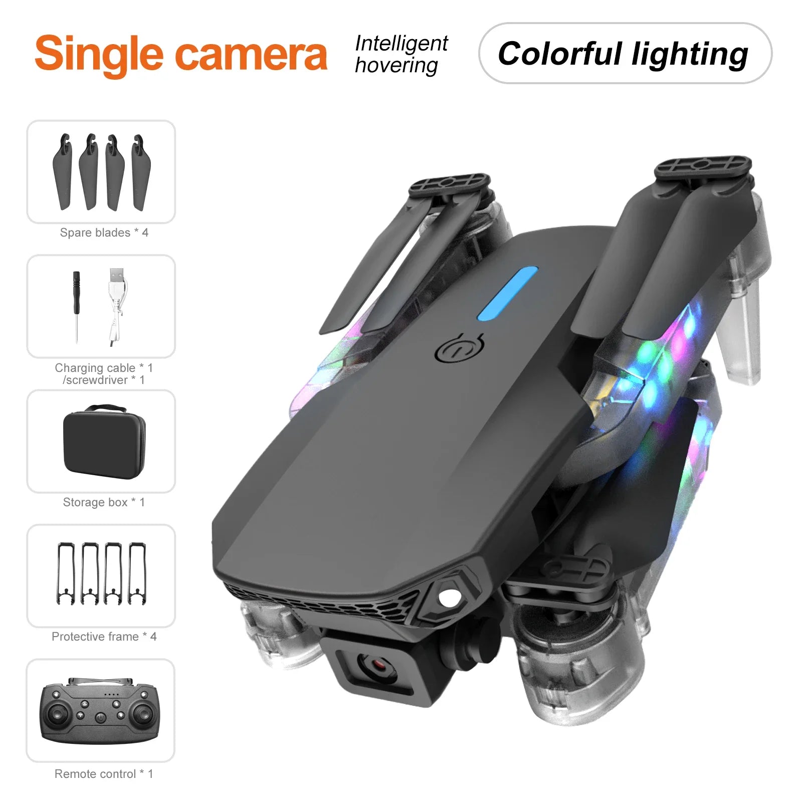 4K Camera Drone - Foldable RC Quadcopter with Obstacle Avoidance E88D Black SingleC Tidesmit
