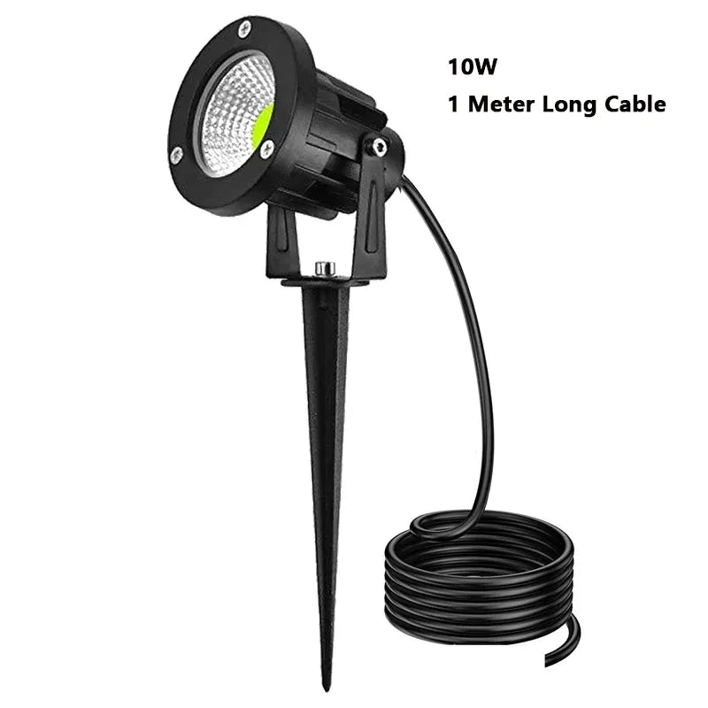 Outdoor LED spike landscape light with 1-meter cable, black housing and warm LED