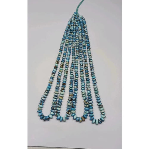 Turquoise rondelle bead strand, smooth small beads on loose filament looped