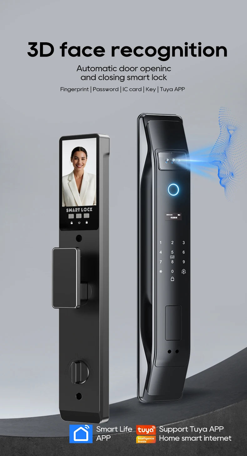SANKESONG Tuya Smart 3D Face Door Lock Security Camera Monitor Intelligent Fingerprint Password Biometric Electronic Key Unlock