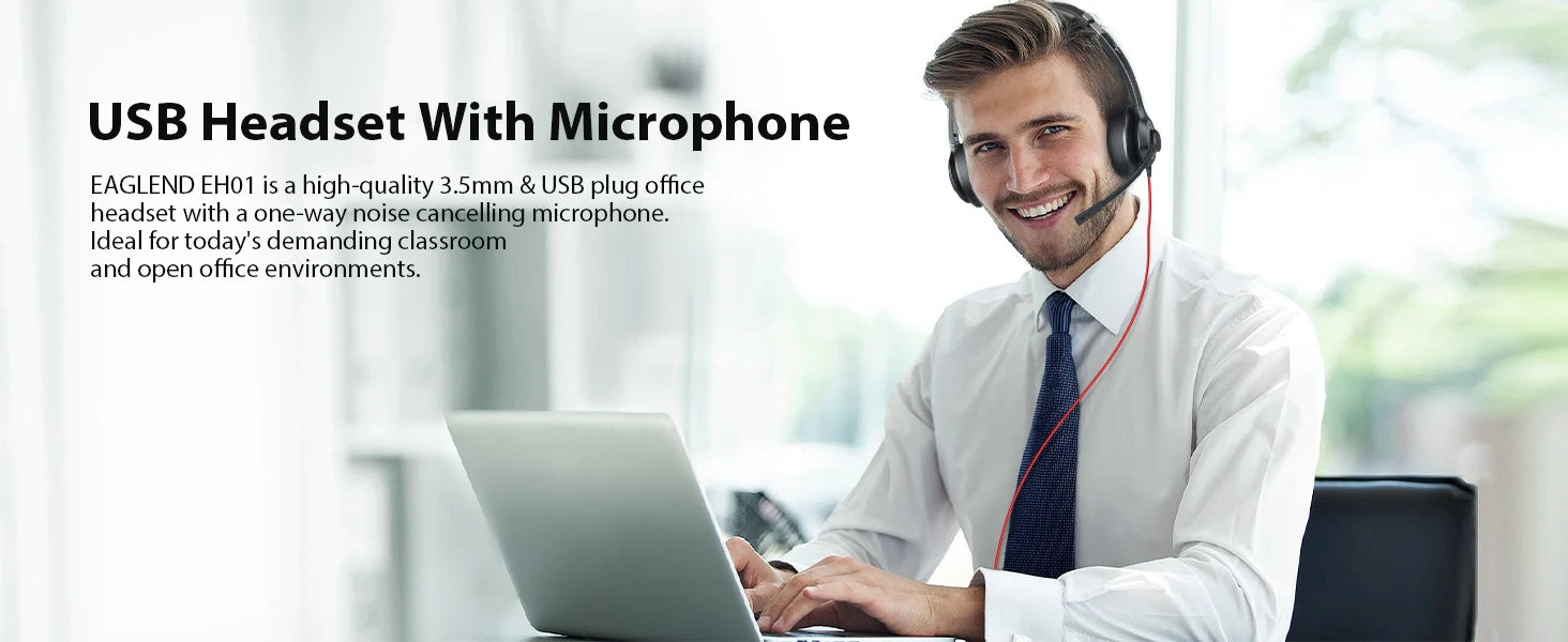USB PC Headset with Noise Cancelling Mic for Office & Studio Calls Tidesmit