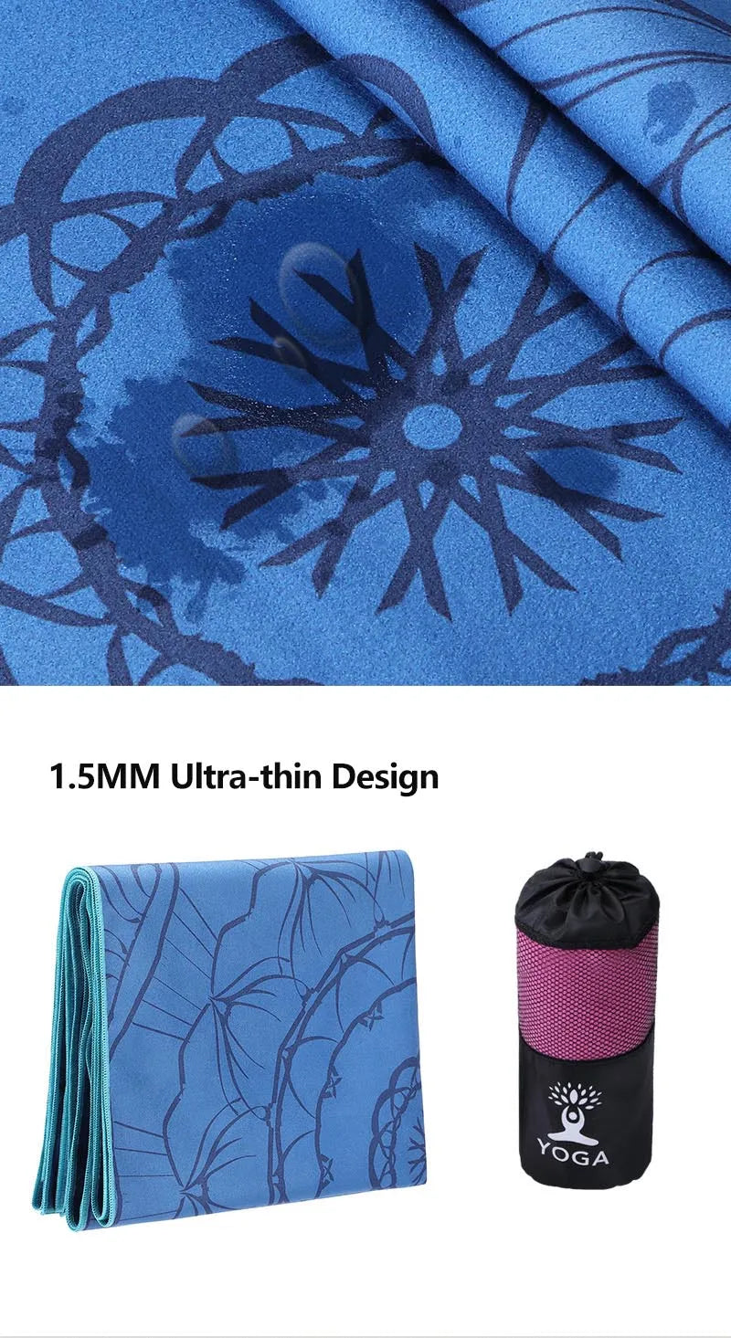 185*63cm Fleece Printed Yoga Towel Sweat Absorbent Non-Slip Cloth Fitness Mat Cover Ultra-thin Folding Cushion Exercise Pilates