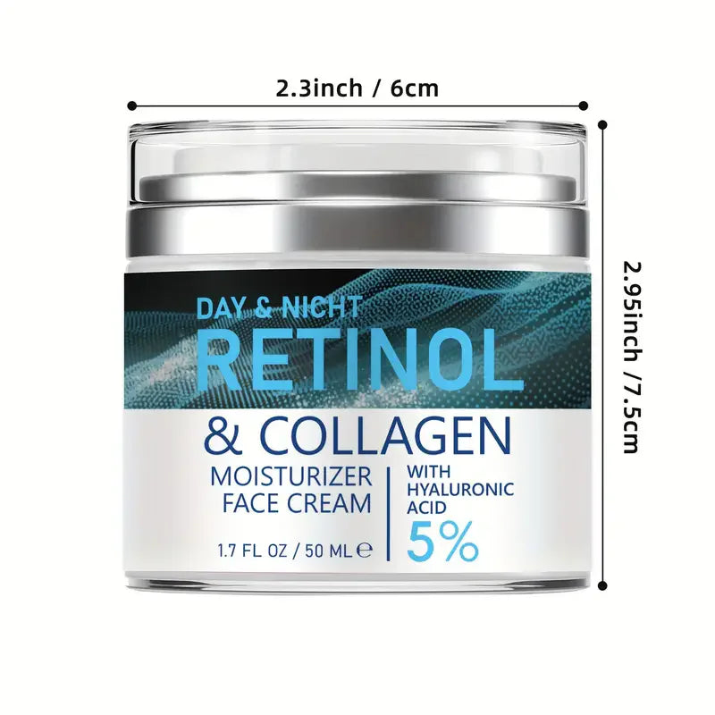 A circular jar of Envisha Retinol & Collagen face cream with measurements indicated for height and width.