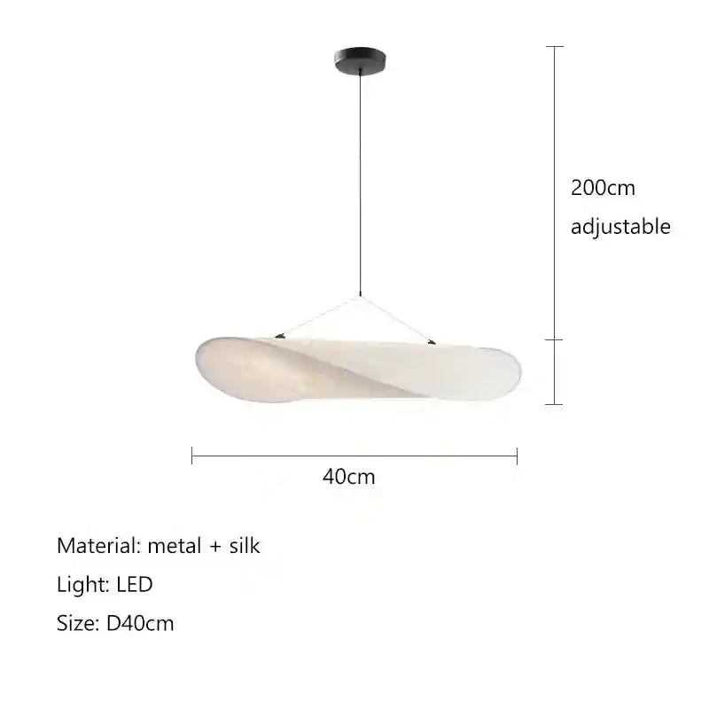 40cm round silk and metal LED pendant light with an adjustable 200cm suspension wire for indoor ceiling lighting.