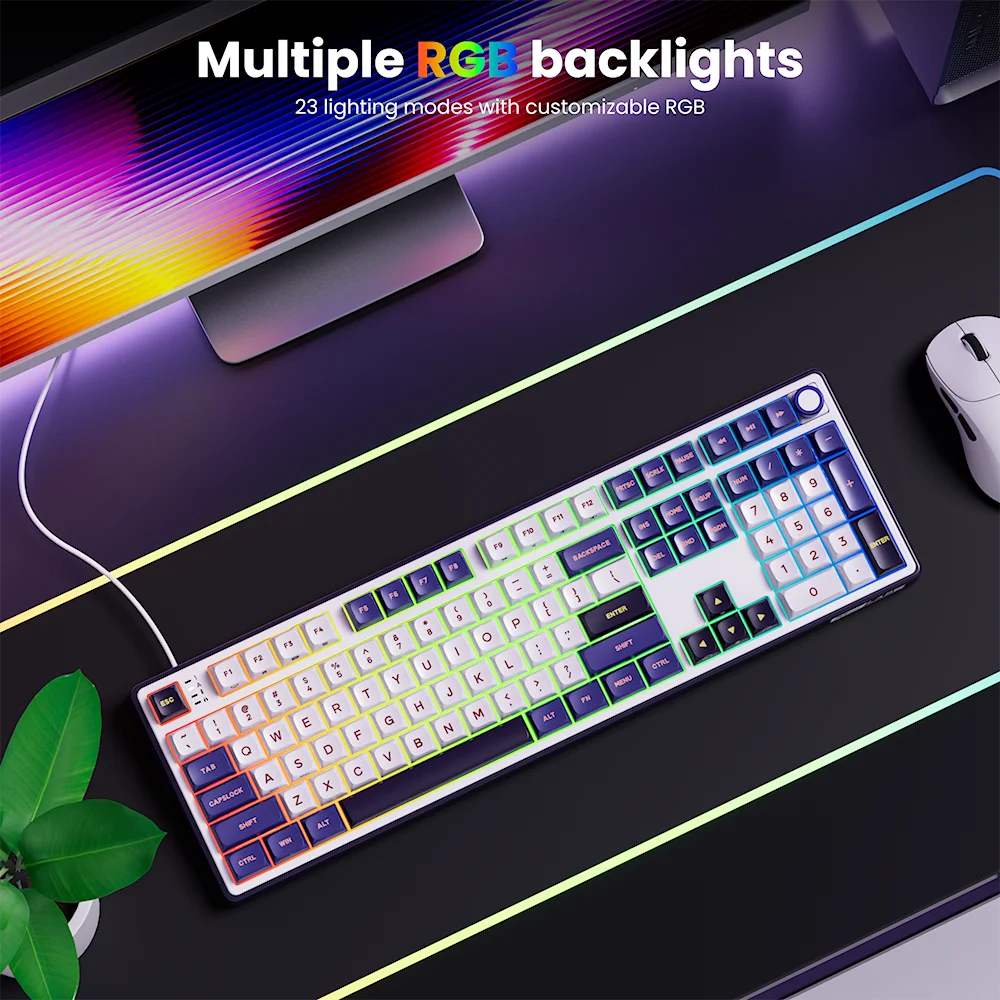 RK Royal Kludge R108 Wired Mechanical Keyboard 100% 108 Keys MDA PBT Keycap Gasket RGB Hot-swappable Gamer Keyboard Metal Knob