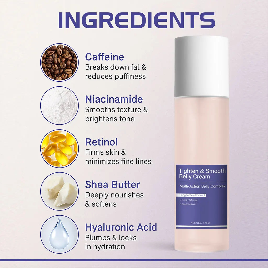 Tighten Smooth Belly Cream with Caffeine & Nicotinamide, Smoothing, Brightening, and Firming Body Lotion, 120g