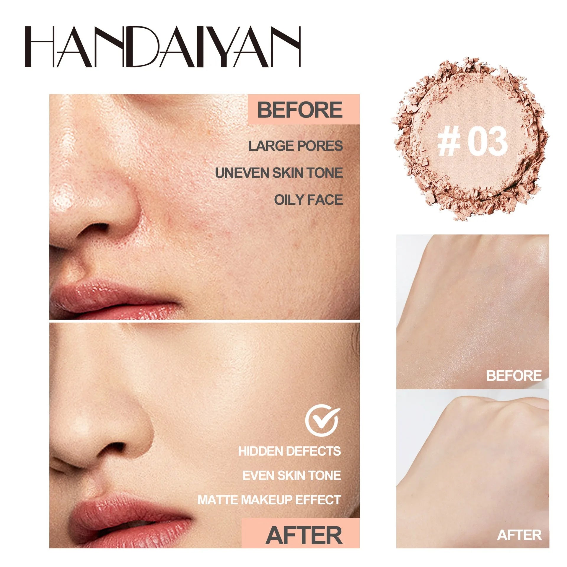 Tidesmit 8 Colors Matte Pressed Powder showing texture close-up for full coverage oil control face makeup