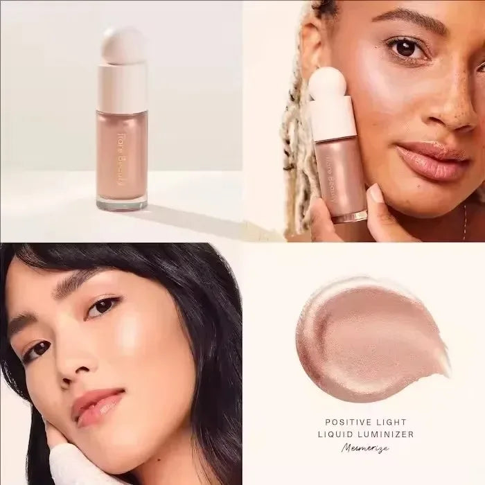 Tidesmit Rare Beauty style liquid luminizer and blush set featuring oil control face makeup texture close-up