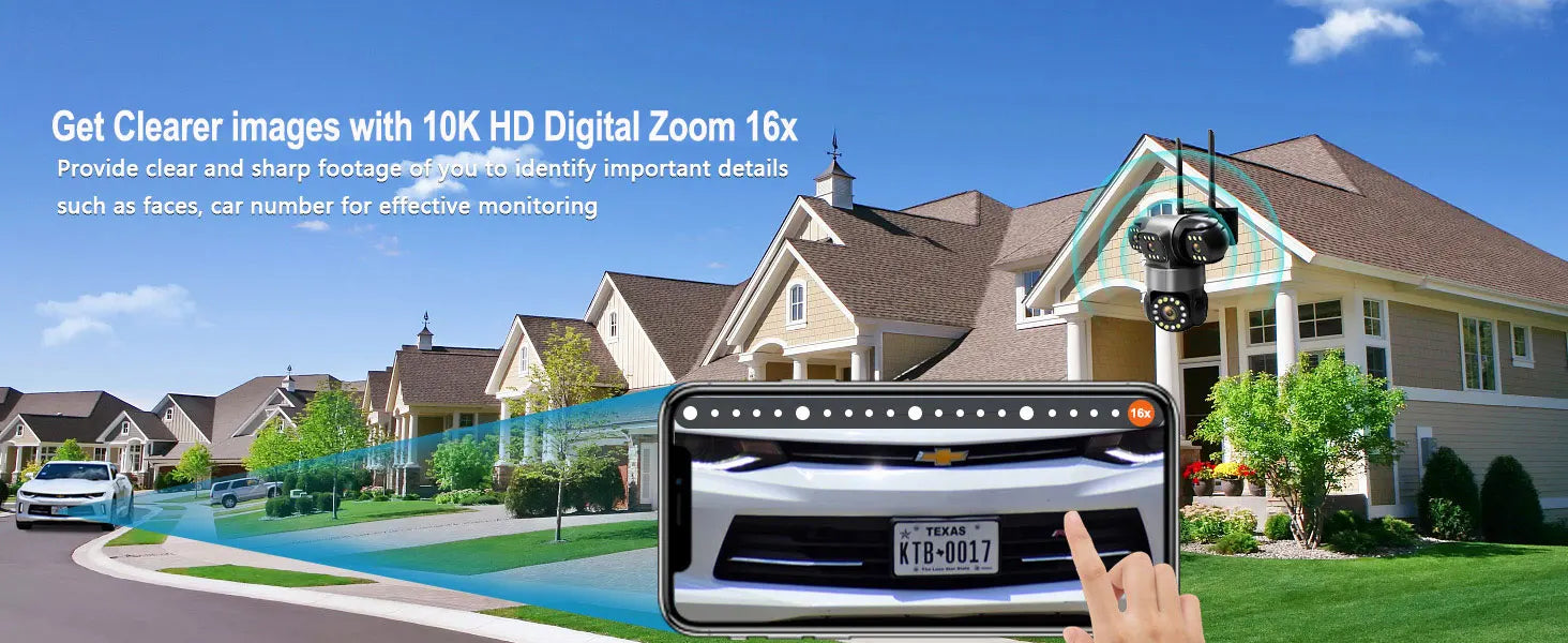 10K 20MP Home Security Outdoor WiFi Camera 4 Lens 4 Screen 360° 16X Zoom CCTV Wireless Surveillance PTZ Cam Security Protection