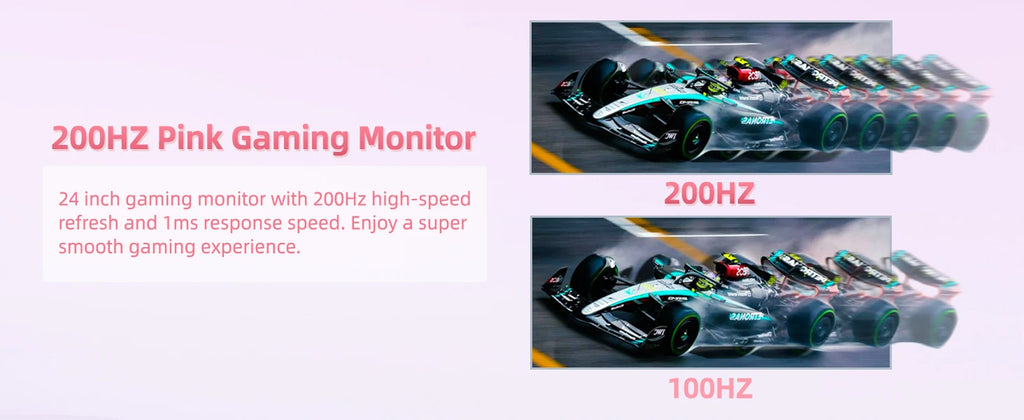 FYHXele 24" 200Hz Gaming Monitor FHD 1080P Fast IPS 1ms FreeSync 99% sRGB HDMI DP USB VESA Mountable Pink