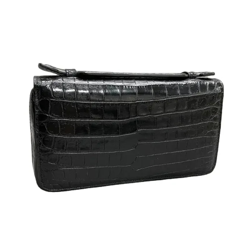 Authentic Crocodile Belly Skin Male Large ZIP Card Purse Genuine Exotic Alligator Leather Businessmen Small Black Clutch Bag