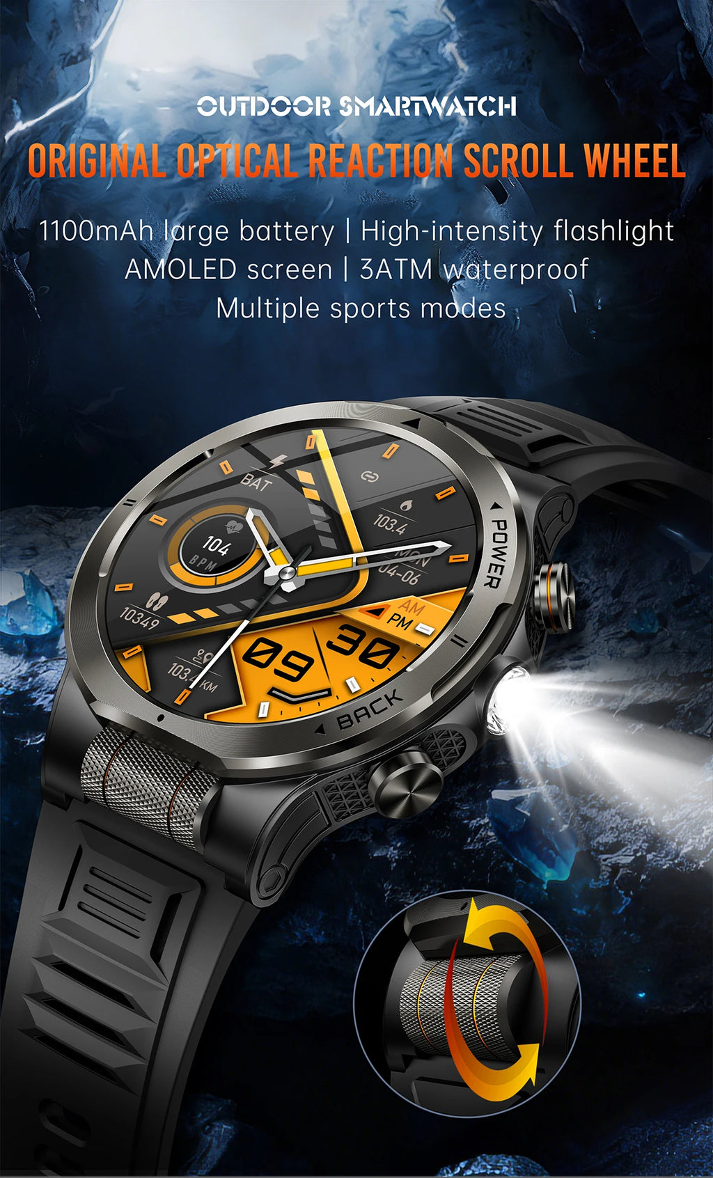 LIGE New 1100mAh Super Capacity Battery Adult Smart Watch 1.43" AMOLED Screen Call 3ATM Waterproof Outdoor Sports Men Smartwatch
