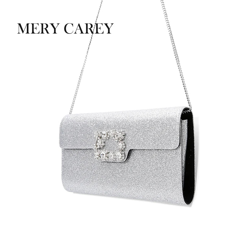 2025 New Fashionable Silver sequined Women's One Shoulder Chain Women's Bag  Luxury Designer Elegant Rhinestone Banquet Handbag