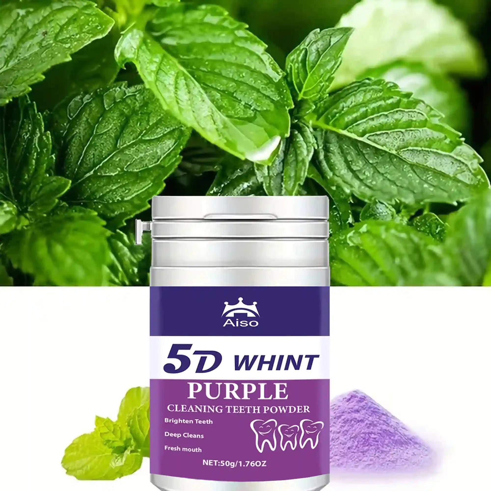 Tidesmit 5D purple teeth whitening powder for effective stain removal and fresh breath for travel