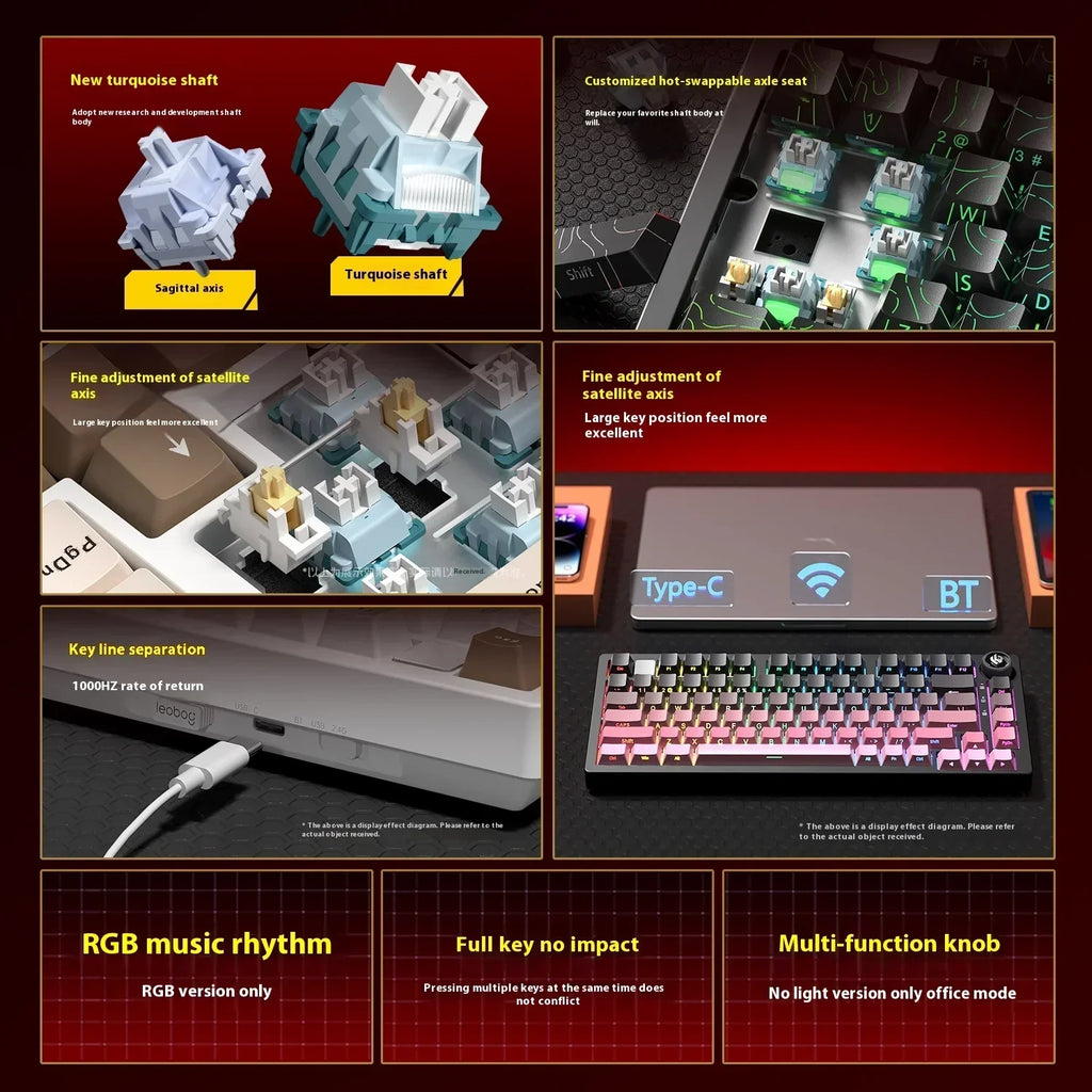 Leobog Hi75C Hi75 Hi75C Pro Aluminum Wireless Custom Mechanical Keyboard Kit Gaming Bluetooth 2.4G Wired Hotswap Gamer Keyboard