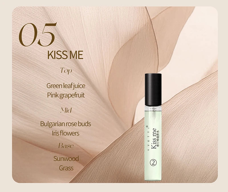 HOPE CHRISTINE Love Series Kiss Me EDT: floral perfume sample with rose, iris, citrus notes in a slim travel vial.