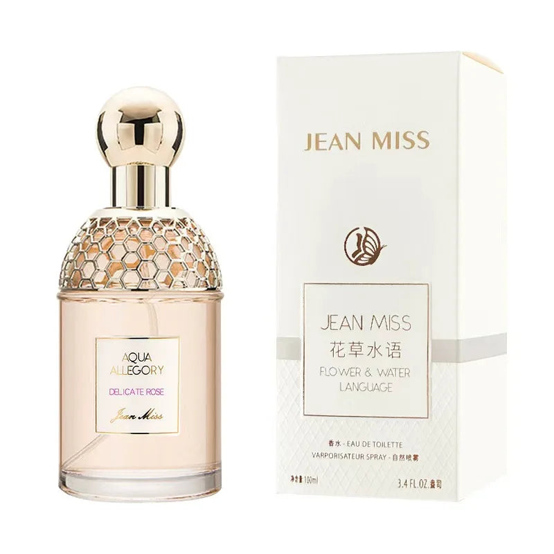 Jean Miss Aqua Allegory Delicate Rose EDT 100ml: floral fragrance with honeycomb bottle, long-lasting spray for women.