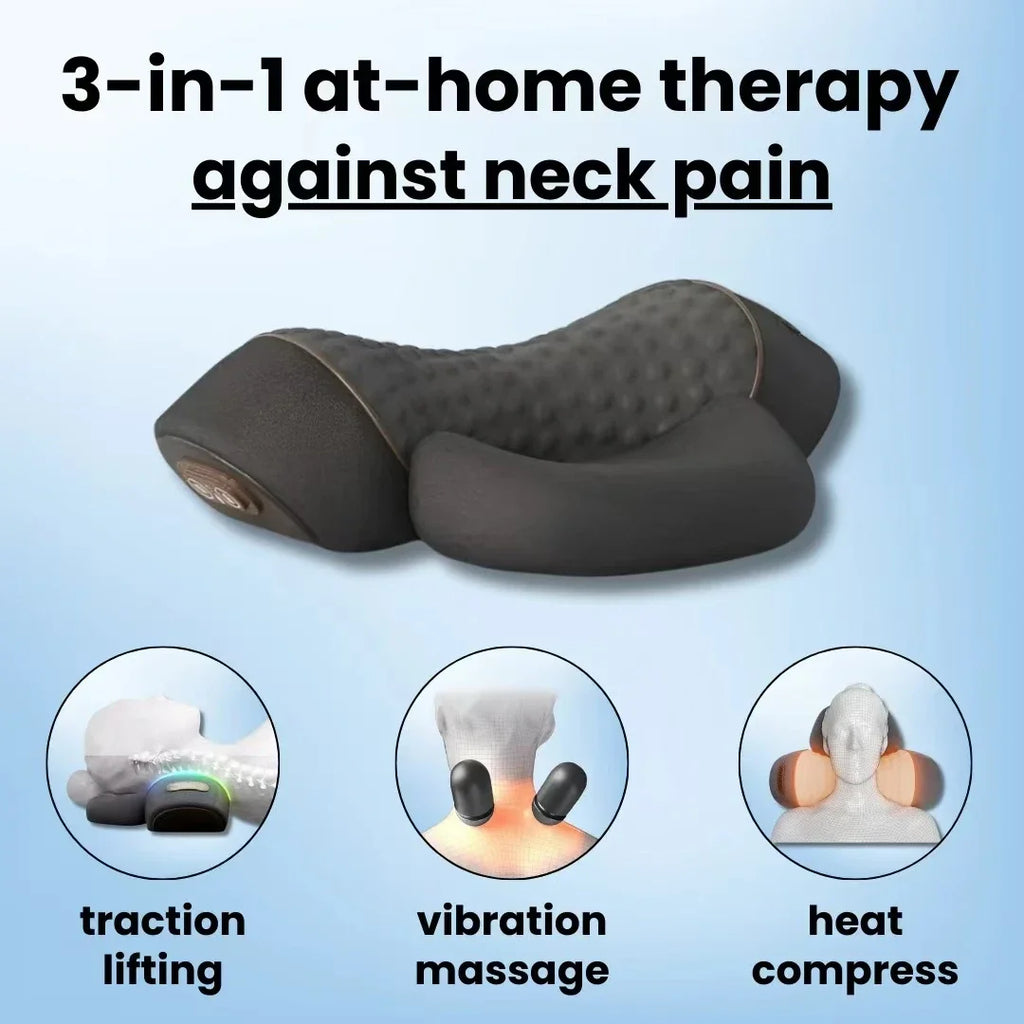 Neck Traction Pillow with Heat Vibration Massager | Tidesmit Massage Cushion Tidesmit