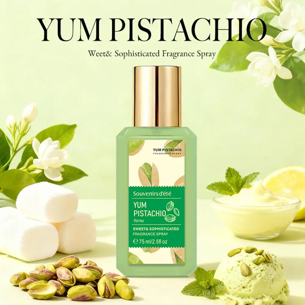 Tidesmit Sweet Pistachio Ice Cream fragrance spray, a long-lasting gourmand scent perfume for women daily wear.