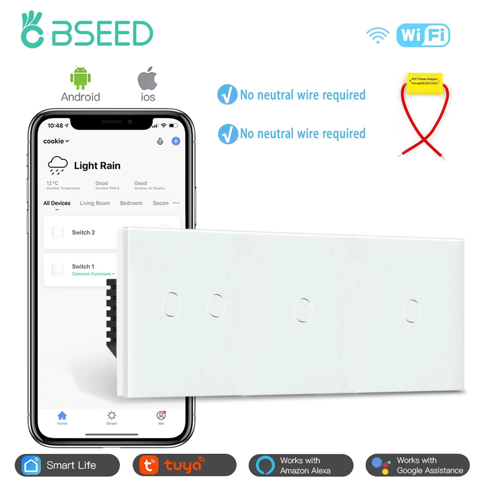WiFi Smart Light Switch Touch Glass Panel - App-Controlled Automation 2G 1G 1G WIFI Switch Tidesmit