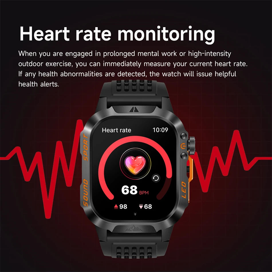 New Military Grade 1200mAh Battery Smartwatch Men 5ATM Waterproof Sports Tracker Flashlight Heart Rate AMOLED Screen Smart Watch