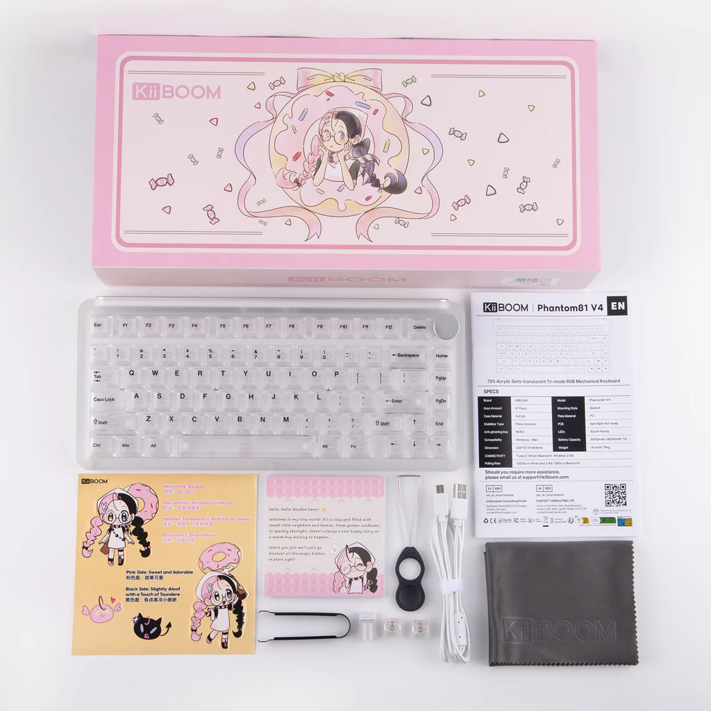 KiiBOOM Phantom81 V4 75% ANSI US Layout Tri-mode Wireless Acrylic Semi-Translucent Mechanical Keyboard with Shine Through Keycap