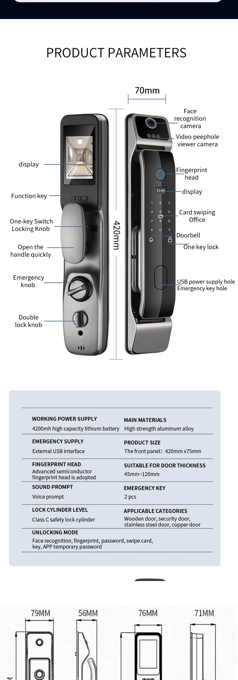 Tuya Smart 3D Face Door Lock Security Face & Camera Monitor Intelligent Fingerprint Password Biometric Electronic Key Unlock
