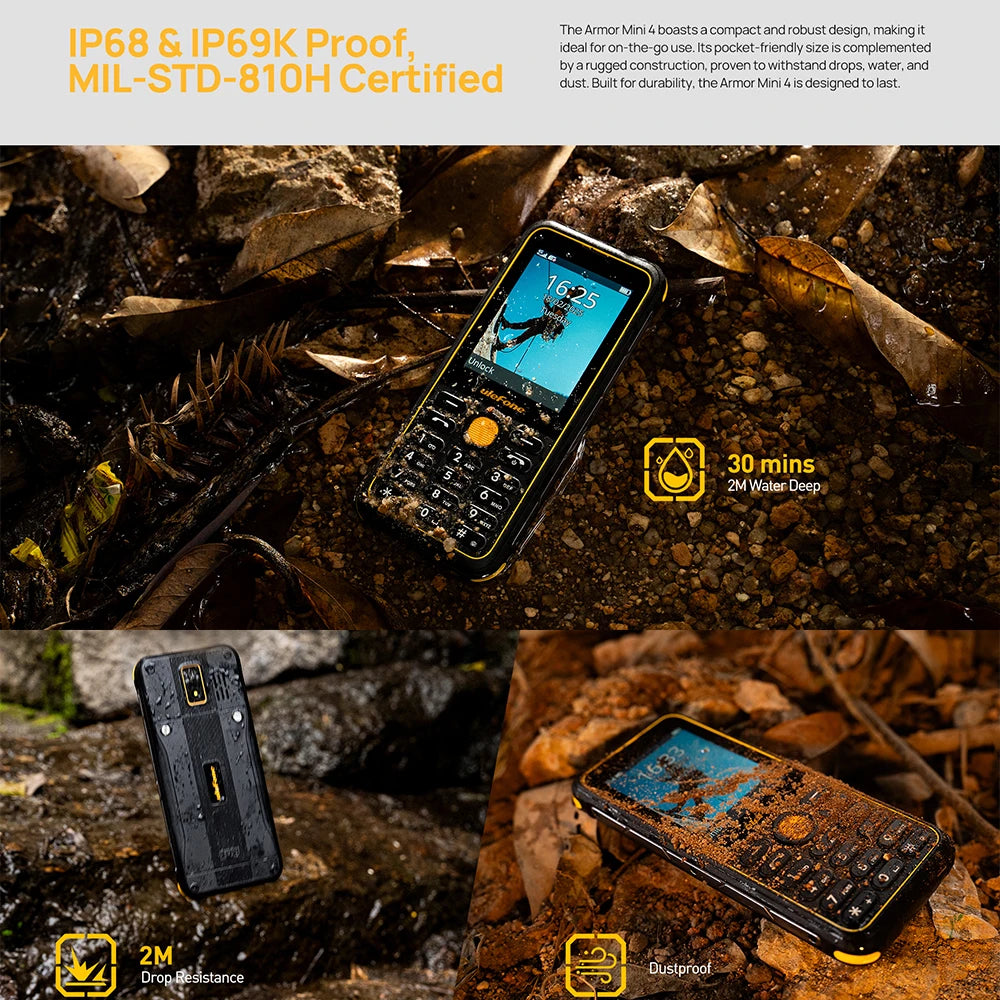 Ulefone Armor Mini 4 Rugged 64MB RAM 128MB ROM 2.8 inch Unisoc T117 2MP Rear Camera 2100mAh Battery 4G Global Version