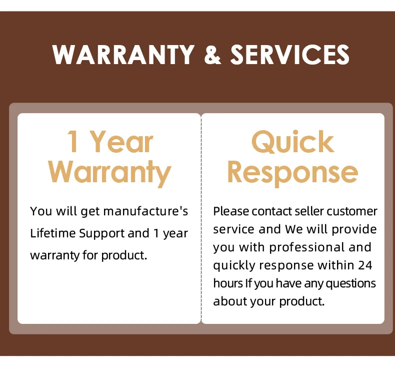 Coffee maker warranty and customer service information card with 1-year coverage and lifetime support guarantee.