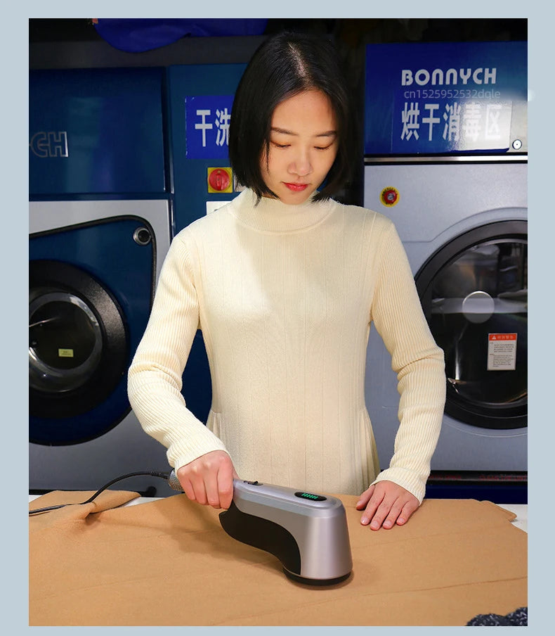 Tidesmit 60W professional lint remover machine showing ergonomic handle and blade shield for garment care