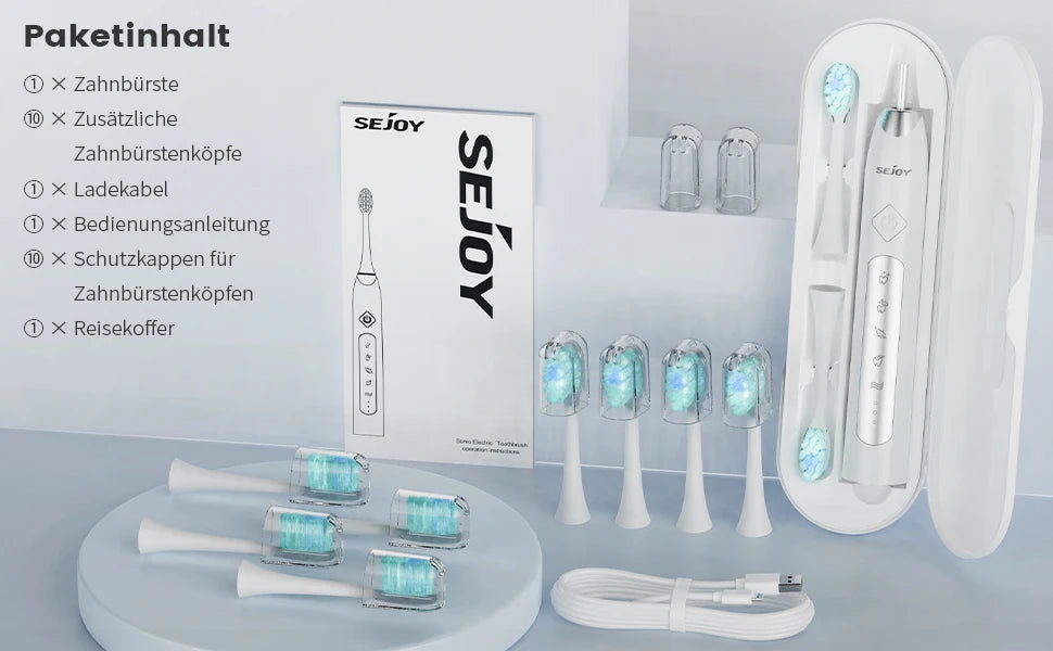 SEJOY Sonic Electric Toothbrush for Adults with 10 Brush Heads, Sonic Electric Tooth brush with 38000 VPM Deep Clean 15 Modes, Rechargeable