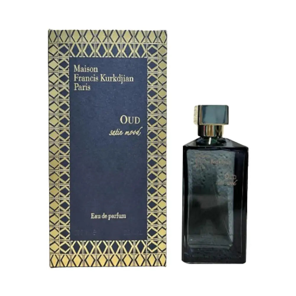 Maison Francis Kurkdjian Oud Satin Mood EDP, unisex fragrance, 200ml, luxury rectangular bottle with gold cap.