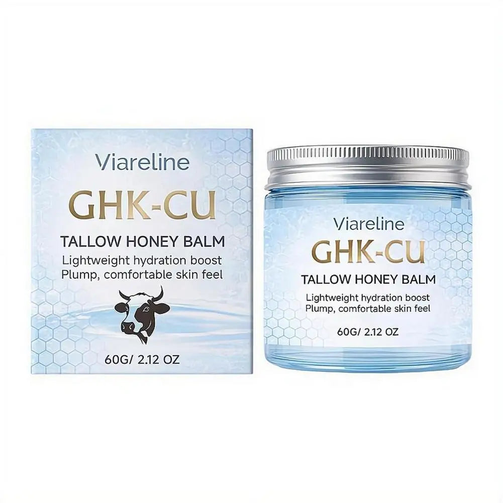Viareline GHK-CU Copper Peptide Tallow Balm Day & Night Cream Firm Moisturize Honey Blue Balm for Mature, Dry & Sensitive Skin