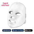 White wireless LED facial beauty mask for skin rejuvenation. Includes indicators for 400mAh battery and no box.