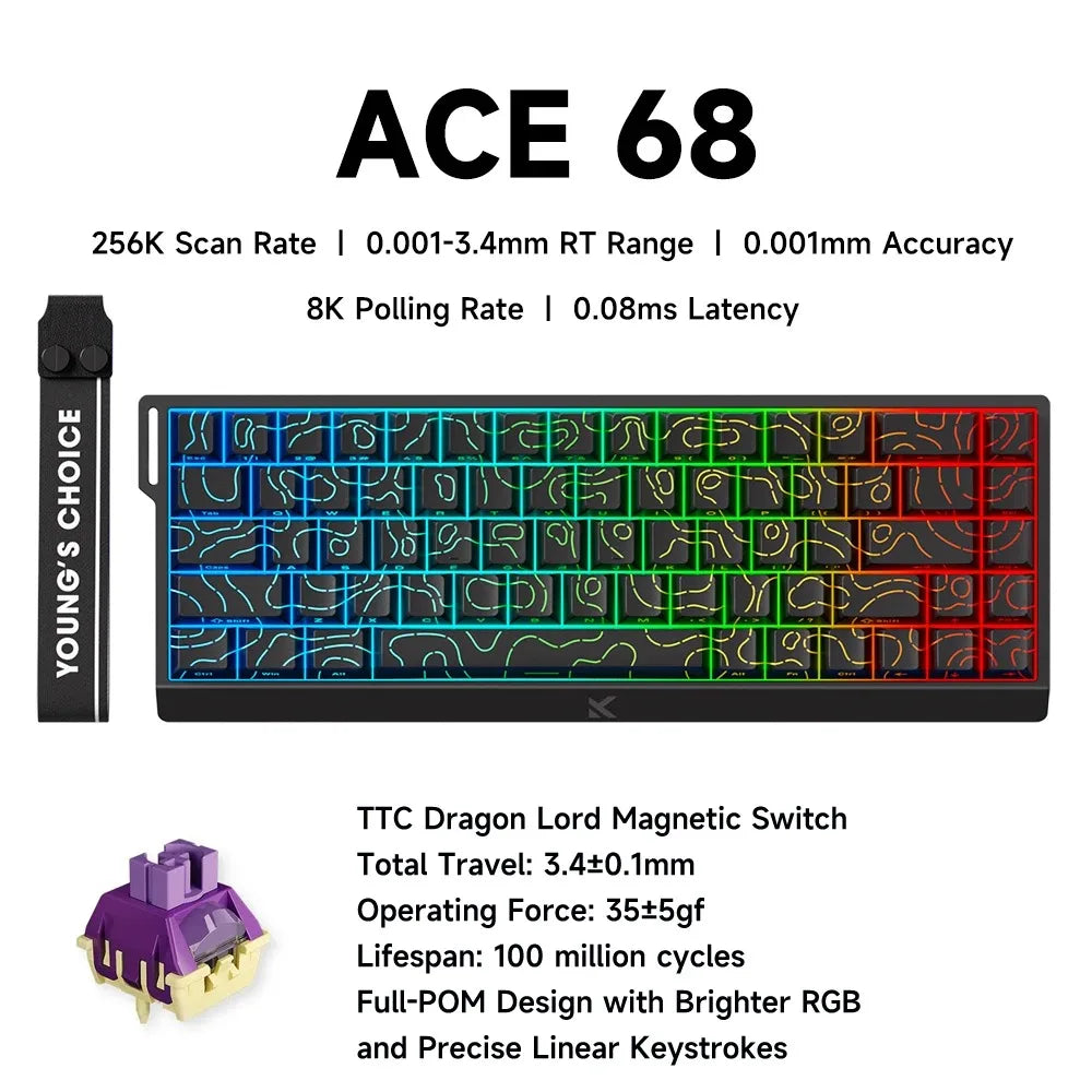 MCHOSE ACE68 Magnetic Keyboard Wired Mechanical Gaming 0.01mm RapidTrigg 8000Hz SOCD/Rs 0.125ms 128K Sampling Rate for Logitech