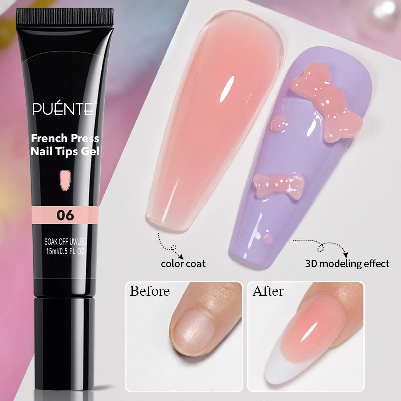 15ml tube of pink UV/LED soak-off gel for nail extensions, sculpting 3D nail art, and French manicure tips.