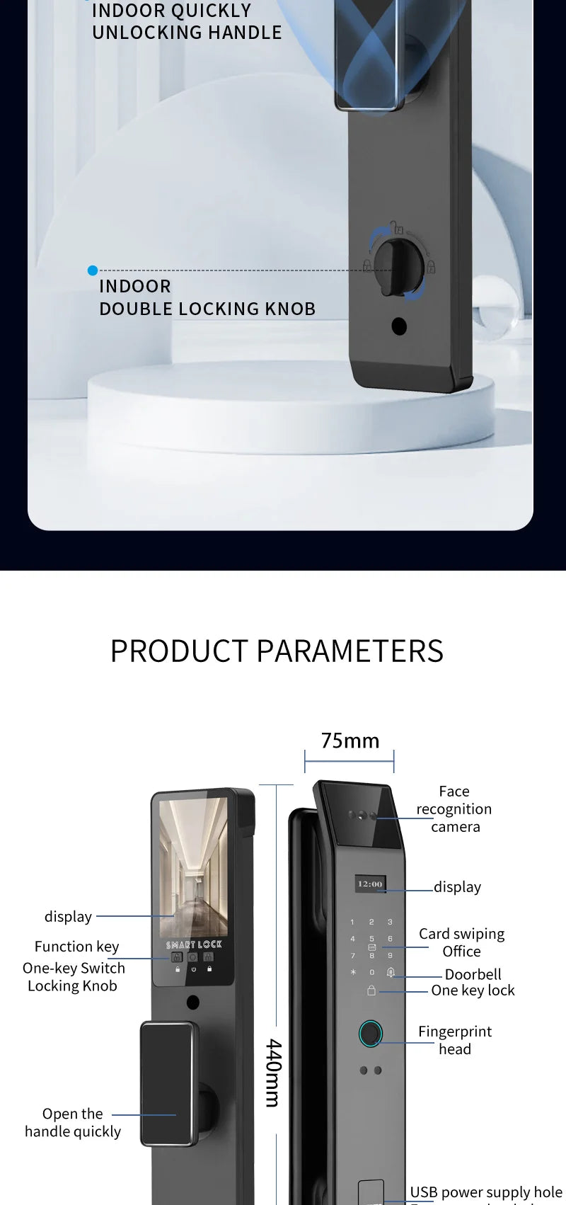 3D Face Real-time Intercom Smart Door Lock Biometric Electronic Security Camera Intelligent Fingerprint Password Key Unlock