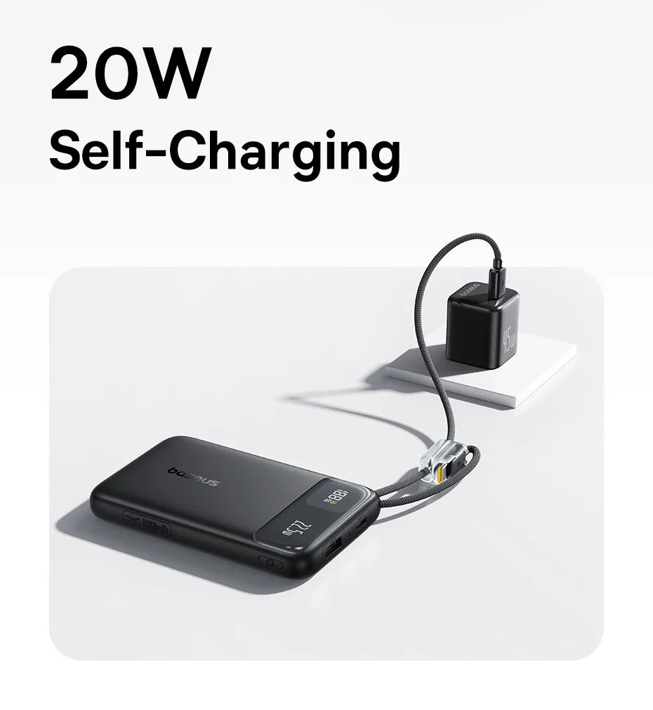 Portable Charger 10000mAh 22.5W Fast Charging Power Bank with Built-in Cables Tidesmit