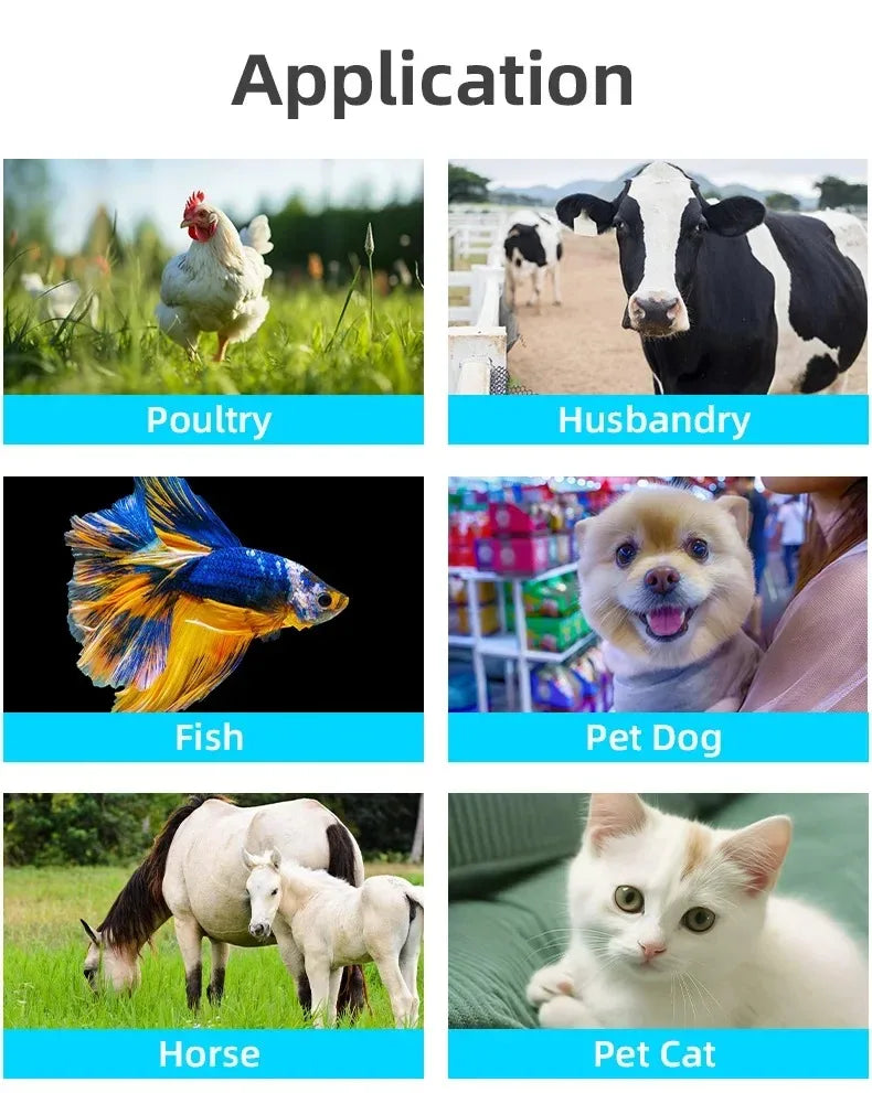 Handheld microchip scanner for dogs, cats, and farm animals. Features OLED display for quick RFID tag identification.