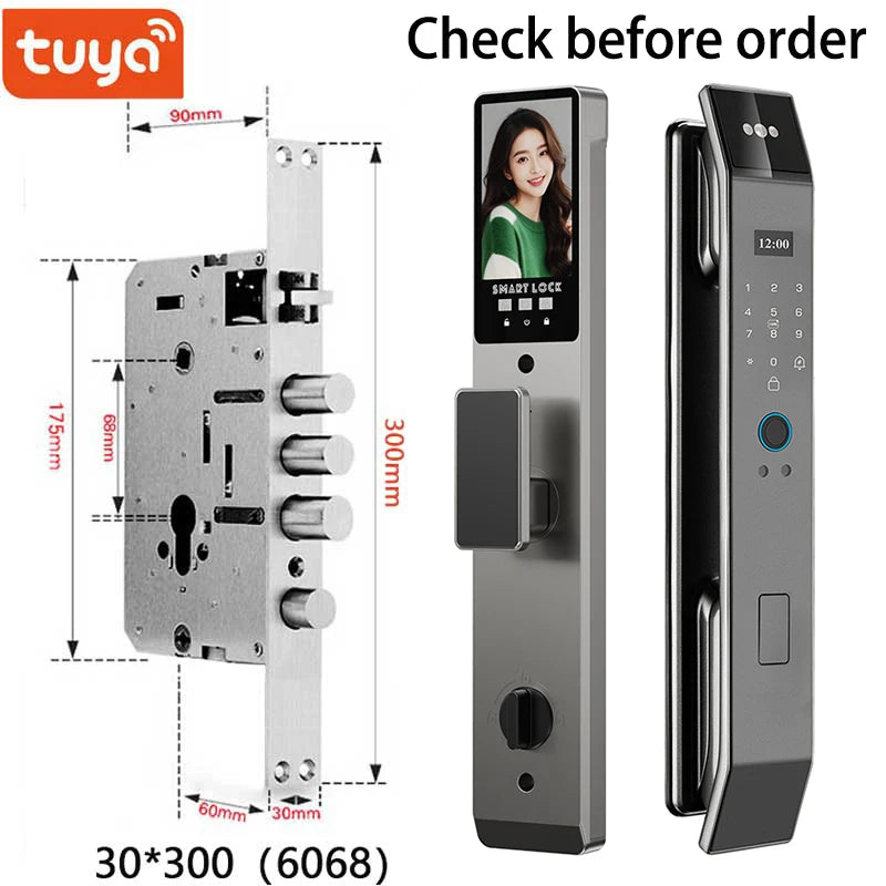 Tuya 3D Face Real-time Intercom Smart Door Lock Biometric Electronic Security Camera Intelligent Fingerprint Password Key Unlock