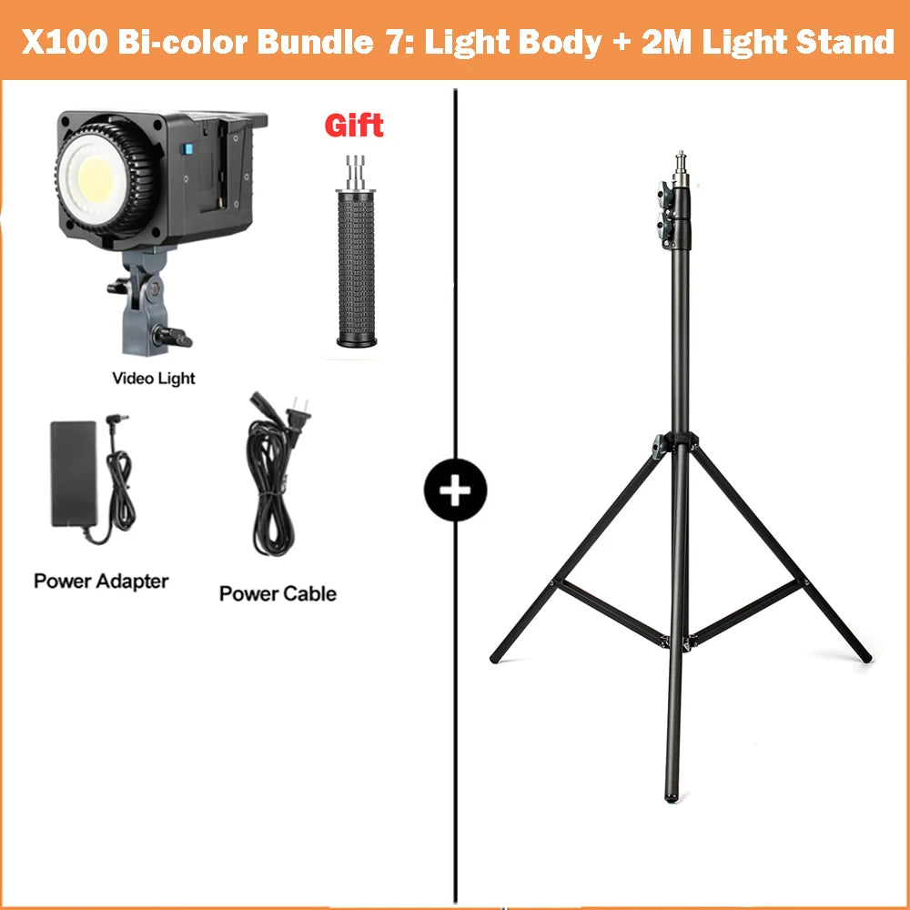 100W Bi-Color LED Video Light with Bowens Mount - Tidesmit Professional X100 Bicolor Kit 7 Tidesmit