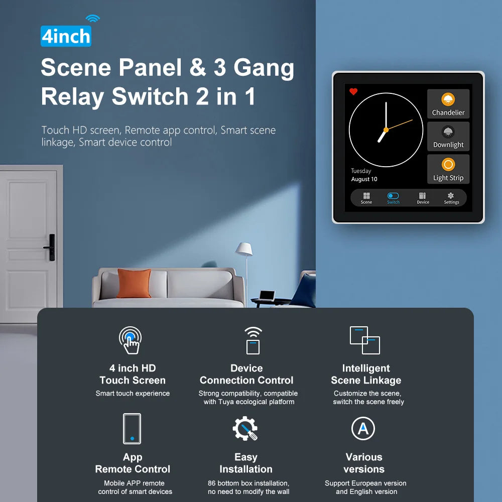 Smart Wall Switch 4 Inch Zigbee Touch Screen Control Panel for EU Homes Tidesmit
