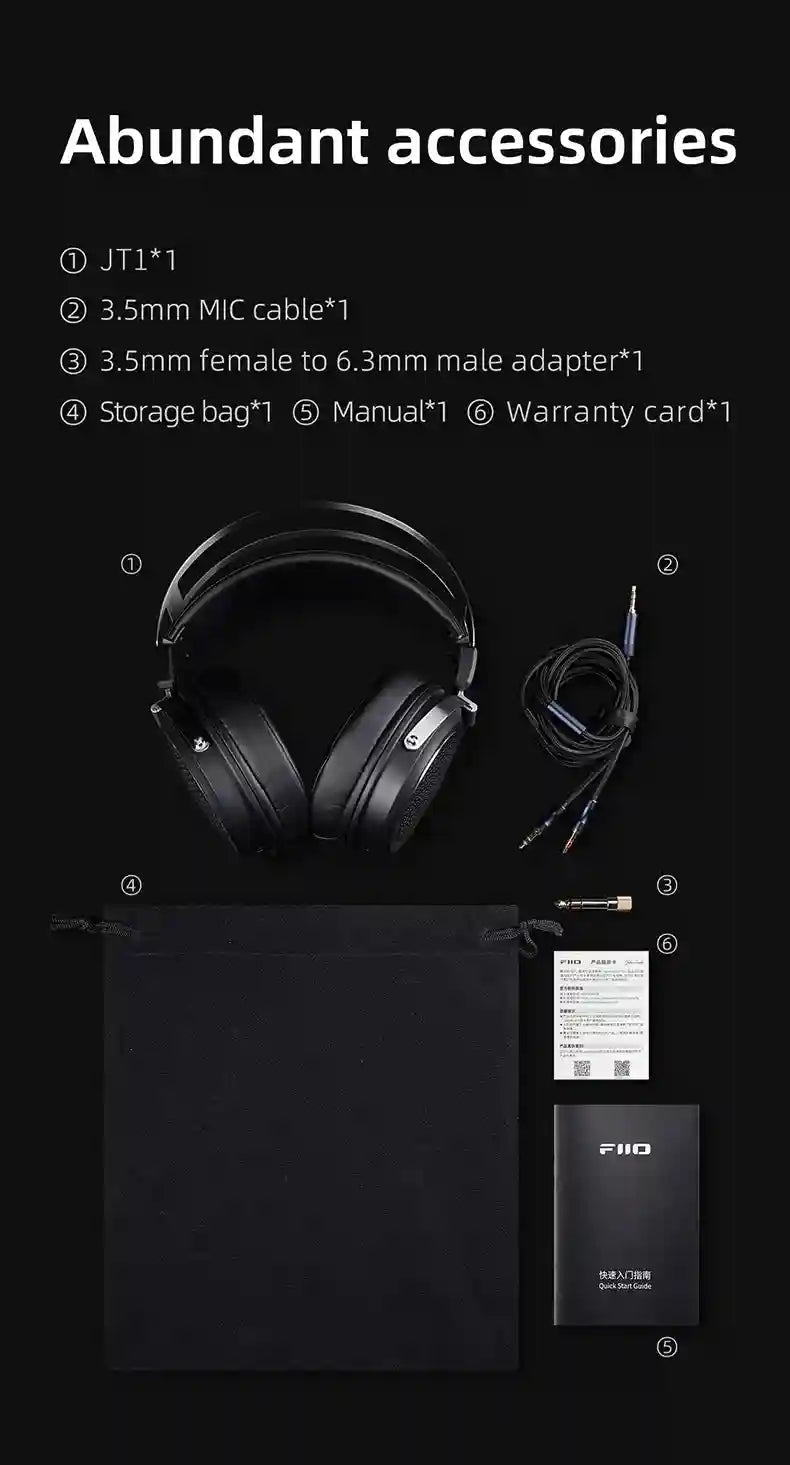 FiiO JT1 Studio Headphones - Over-Ear HiFi Monitor with Mic Tidesmit