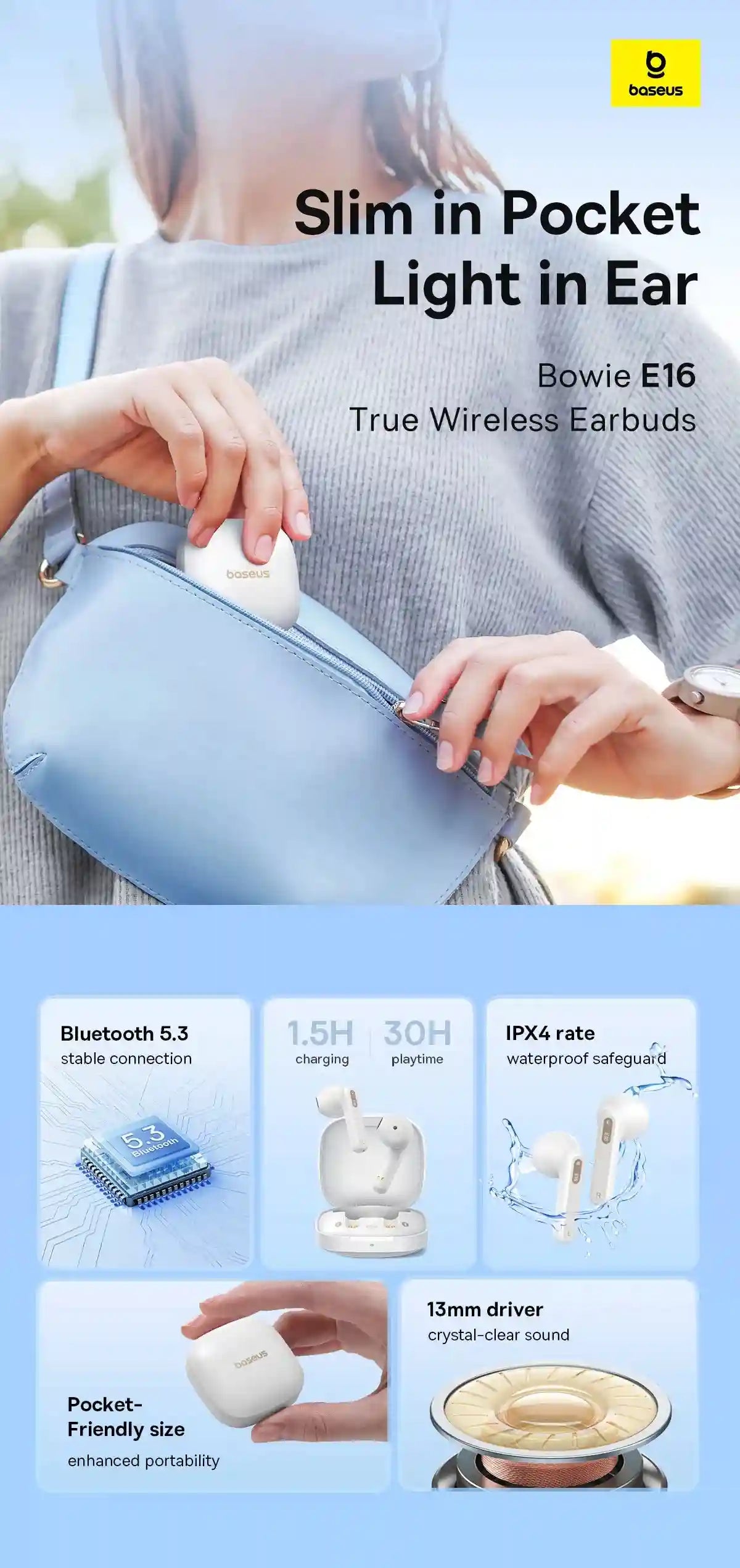 Tidesmit Wireless Earbuds - Bluetooth 5.3 with 30-Hour Battery Life Tidesmit