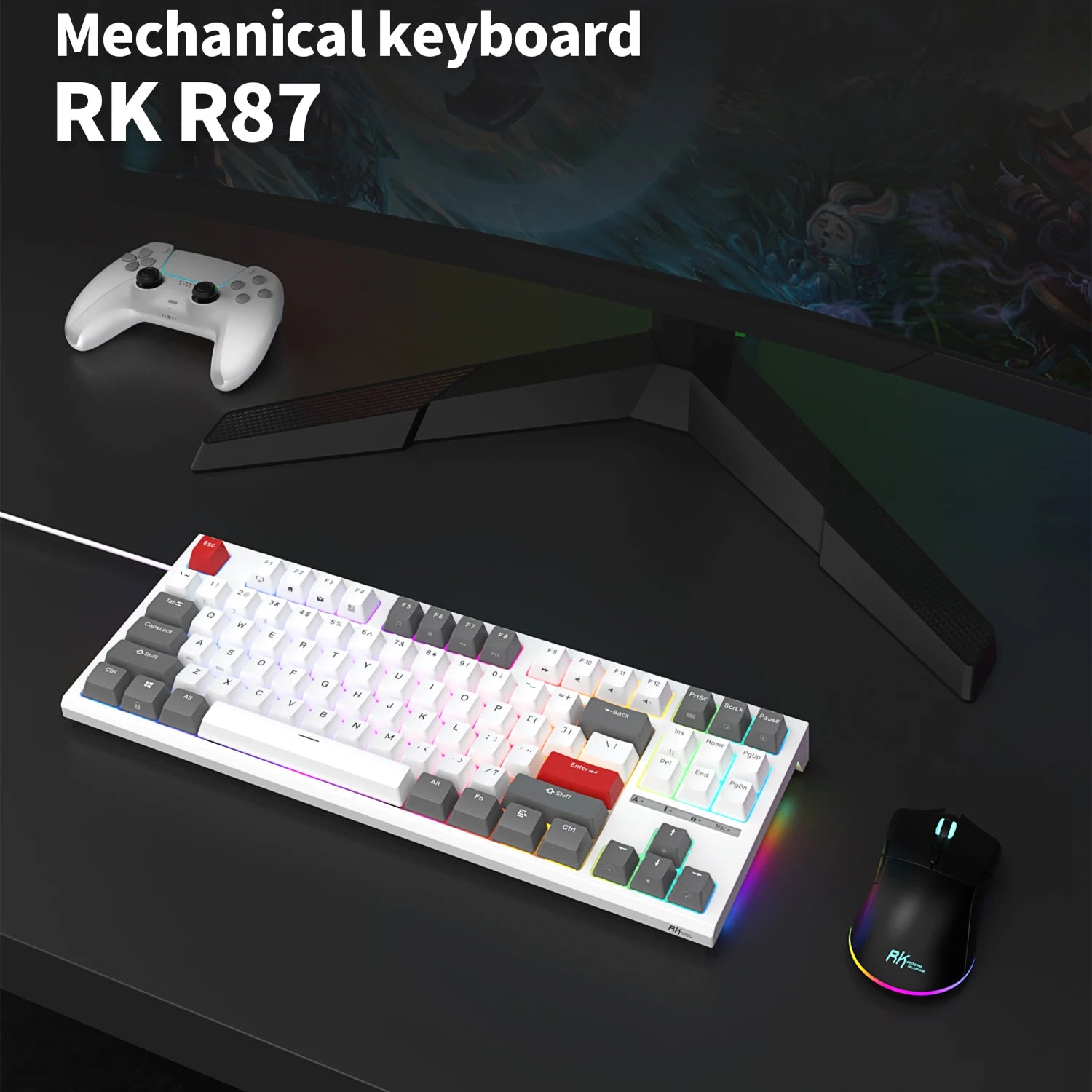 RK ROYAL KLUDGE R87 Wired Brazilian Gamer Keyboard 87 Key RGB Backlit Hot-swappable Mechanical Keyboard Customised Keycaps