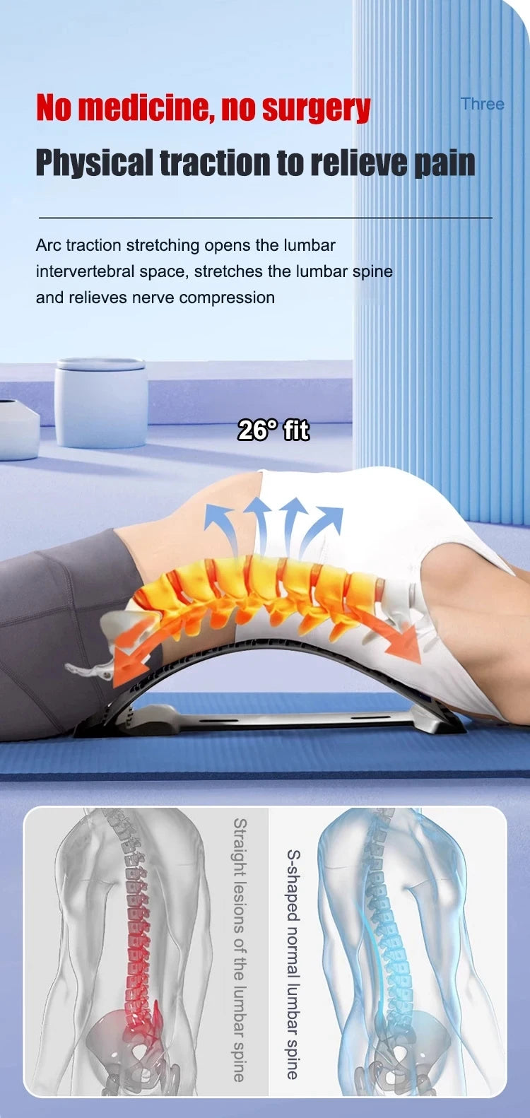 Back Stretcher Adjustable Lumbar Support - Ergonomic Spine Relief Device Back Massage Instrument Tidesmit