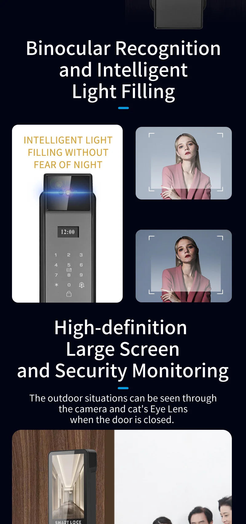 Tuya 3D Face Real-time Intercom Smart Door Lock Biometric Electronic Security Camera Intelligent Fingerprint Password Key Unlock
