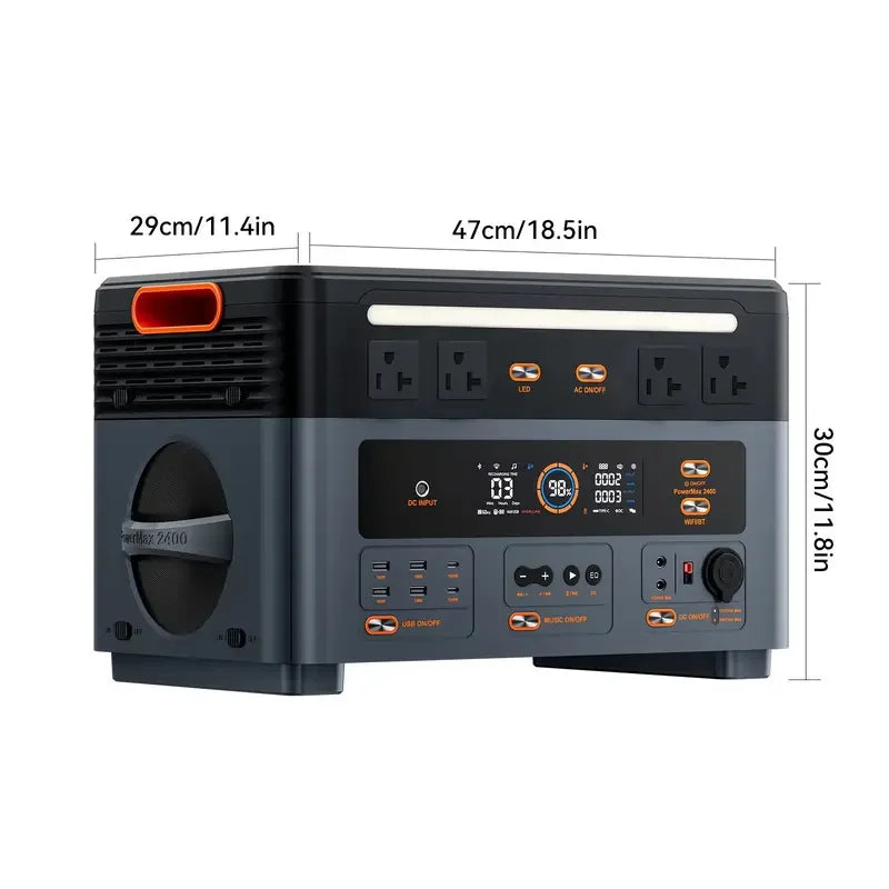 OSCAL PowerMax 2400 2400W Portable Power Station, 1872Wh LiFePO4 Battery, 15h Charging Time, 100W USB-C PD Output, 2400W (4800W Peak) Solar Generator, with HD Stereo Fastest Charging, Suitable for Home, Camping, Marine