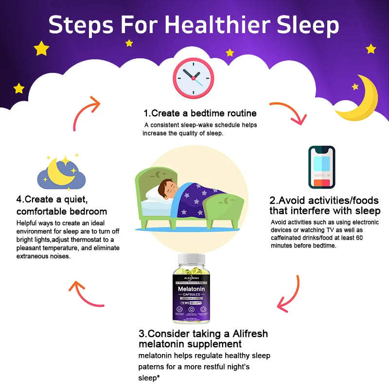 Alxfresh Melatonin 10mg with Vitamins | Gluten Free Non-GMO Vegan | Dietary Supplement